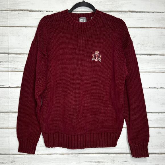 Gap Burgundy Crew Neck Sweater Cotton Embroidered Crest Size Large - Picture 1 of 8